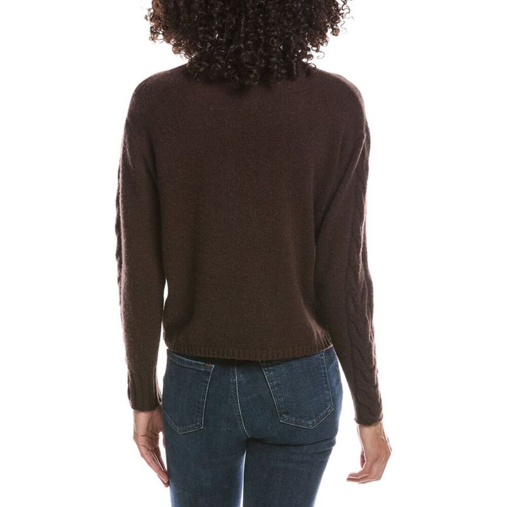 Brodie Cashmere Womens  Cable Sleeve Crewneck Cashmere Sweater, Brown - Picture 2 of 3